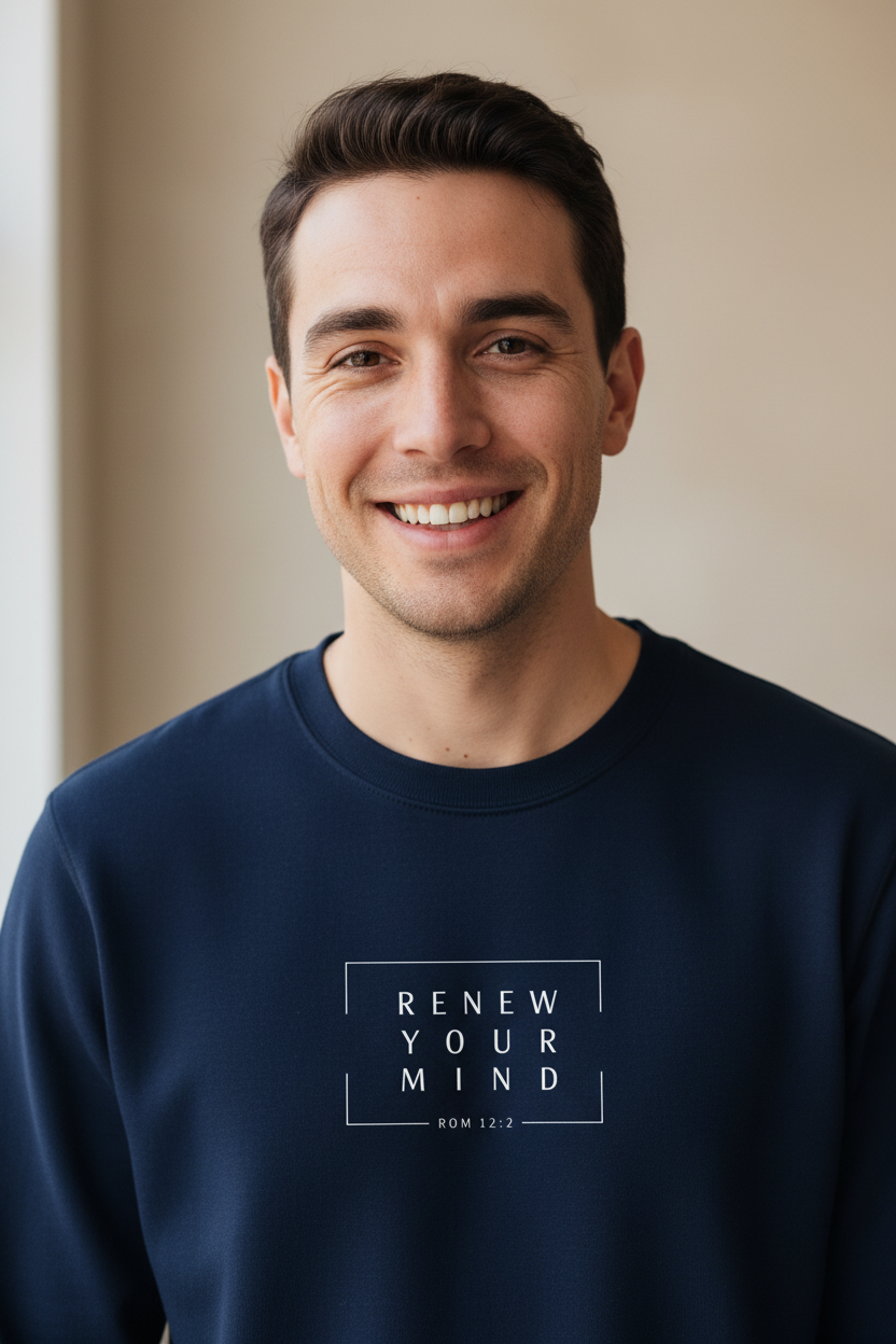 Renew Your Mind - Christian Sweater (Navy)