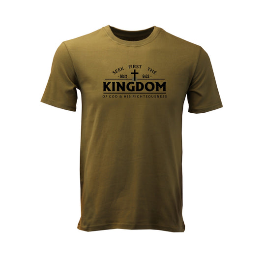 Seek first the Kingdom of God – Premium Christian T shirt (Light Olive)