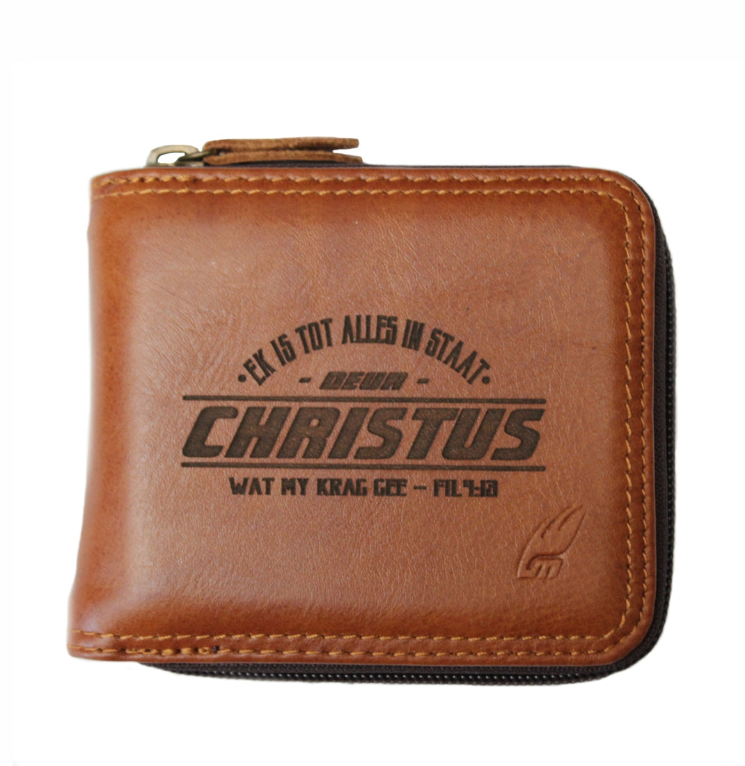 Tot alles in staat - Christian Brown Bi-Fold Zip Around Leather Wallet