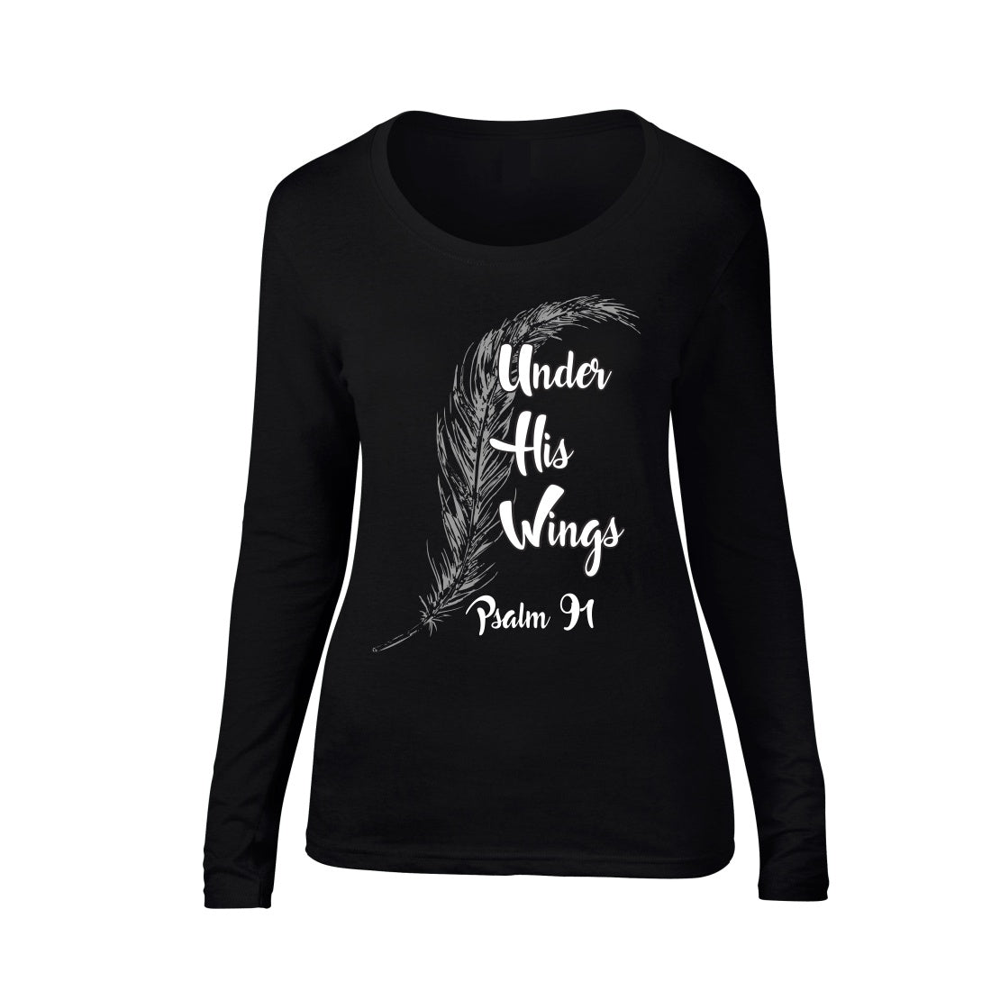 Under His Wings - Christian Ladies Long Sleeve (Black)