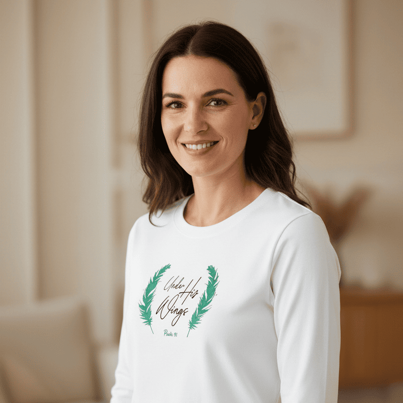 Under His Wings - Christian Ladies LS (White)