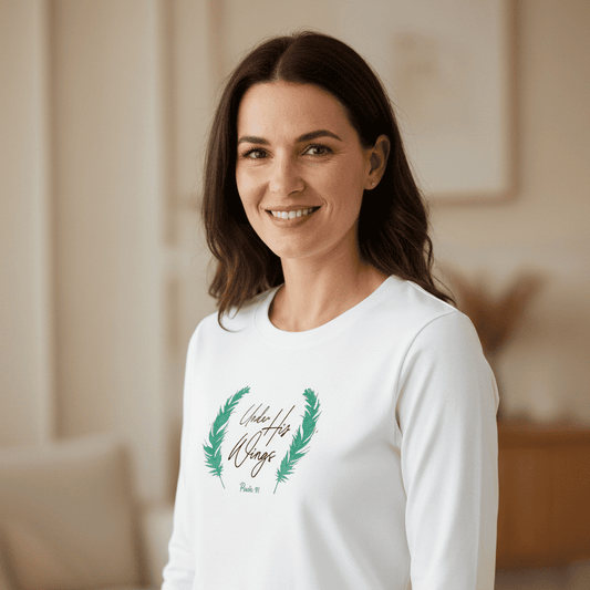 Under His Wings - Christian Ladies LS (White)