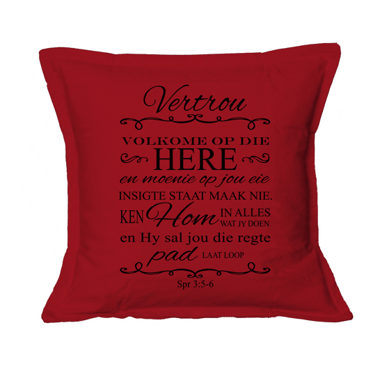 Vertrou Volkome op die Here - Christian Cushion Cover (Red)