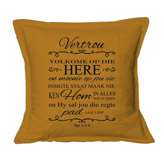 Vertrou Volkome op die Here - Cushion Cover (Mustard)