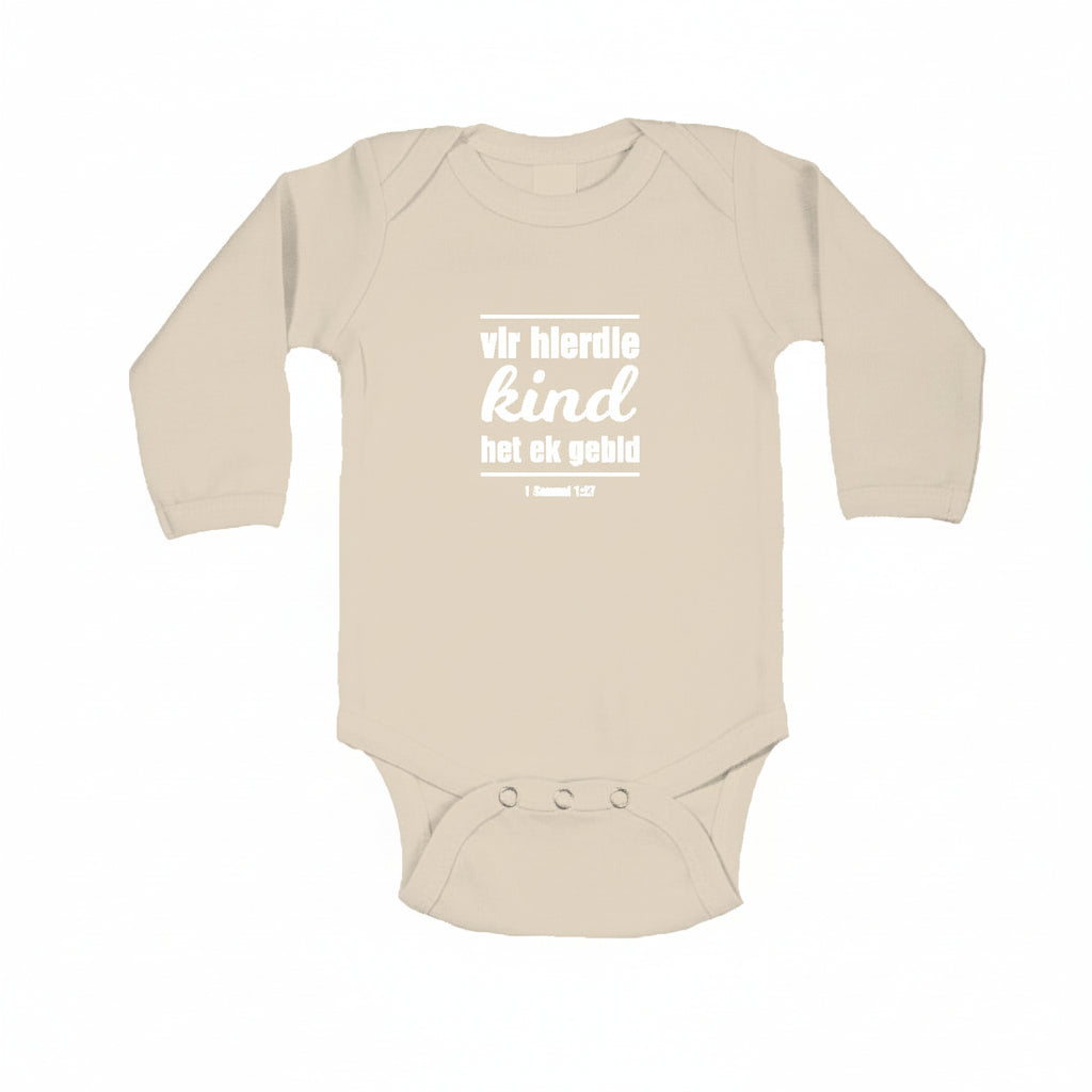 Vir Hierdie Kind het ek gebid - Christian Baby Onesie LS (Beige)