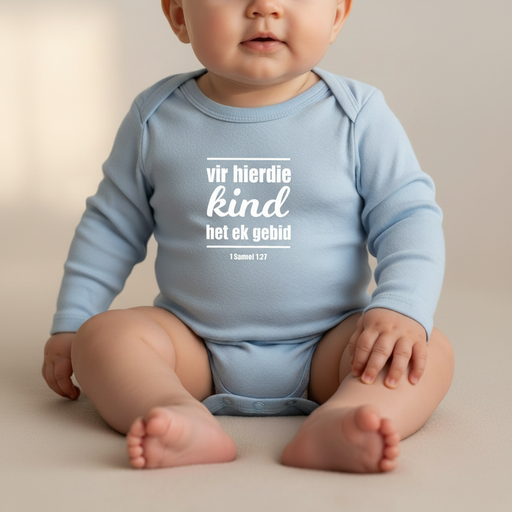 Vir hierdie kind het ek gebid - Christian Baby Onesie (Blue LS)