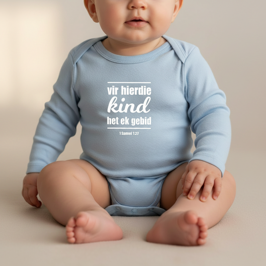 Vir hierdie kind het ek gebid - Christian Baby Onesie (Blue LS)
