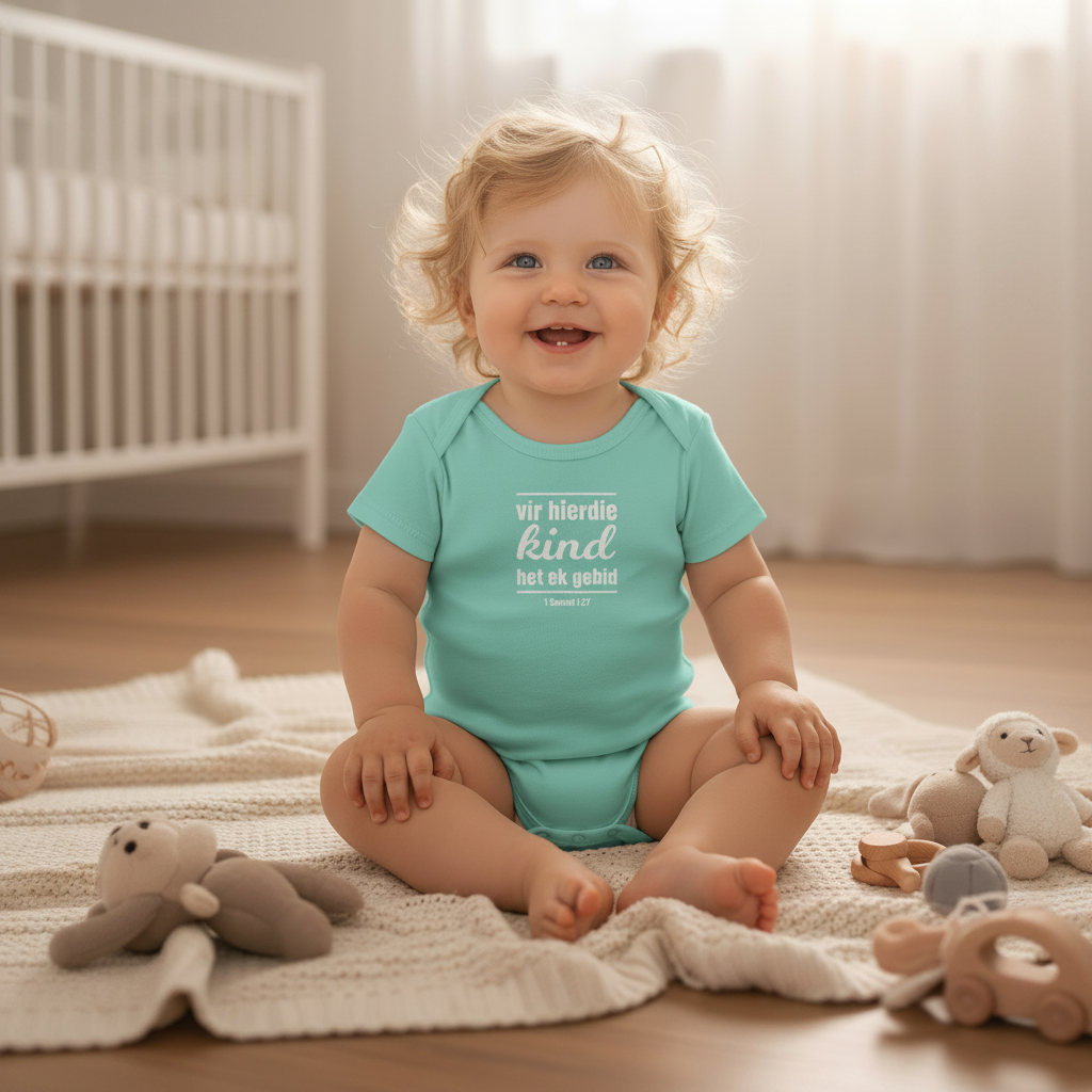 Vir hierdie kind het ek gebid - Christian Baby Onesie (Aqua SS)