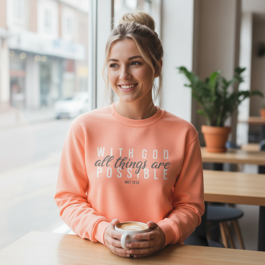 With God All things are possible - Christian Sweater (Peach)