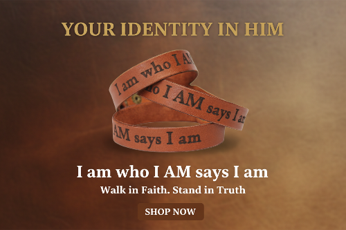 Promotional banner for I am who I AM says I am Christian Leather Wristband