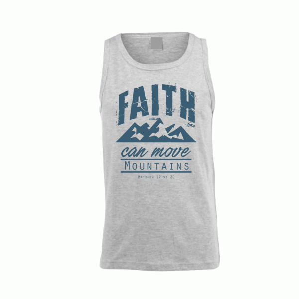 Christian mens vest with Mountain and words - Faith can move Mountains - Matthew 17v20 by In the Gap Clothing
