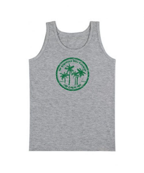 Grey Melange "Palm Tree" Christian vest for kids with the words "The righteous will flourish like a palm tree" on the front - by In The Gap Clothing