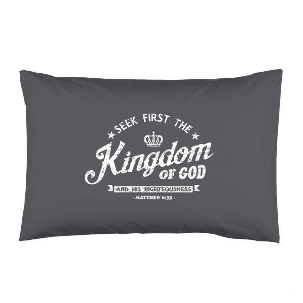 Dark grey Christian Prayer Bible Pillowcase with print: Seek first the kingdom of God and His righteousness - by In the Gap Clothing