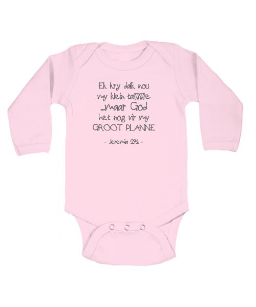 Klein tanne groot planne - Christen Baby Onesie (Light Pink LS with grey print)