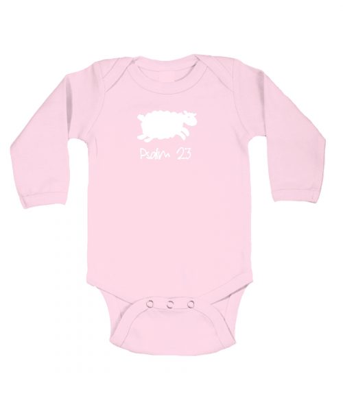 Pienk Christelike baba onesie met skaap en Psalm 23 - Pink Christian baby onesie with sheep and Psalm 23