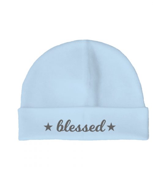 Blue Christian Baby Beanie with words: Blessed - Eph 1v3