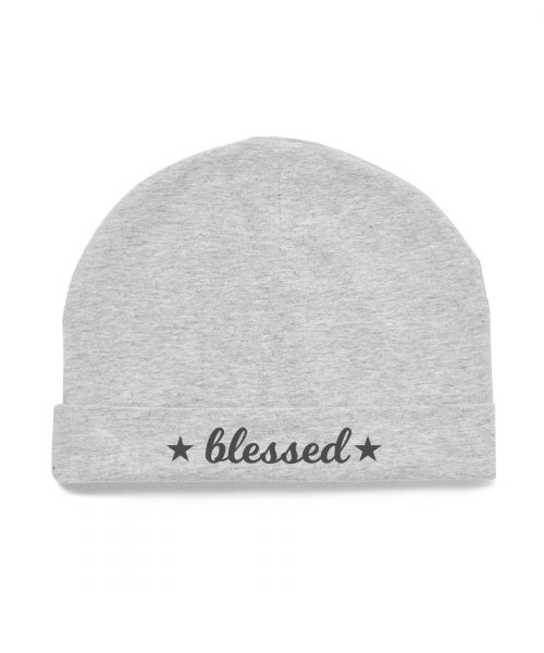 Grey Christian Baby Beanie with words: Blessed - Eph 1v3