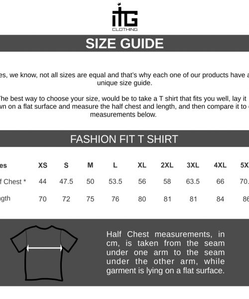 Fashion Fit T shirt for men - Size guide