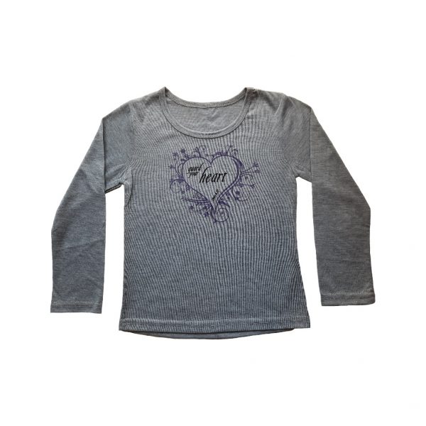 Grey melange long sleeve Christian T shirt for girls with heart image and the words: Guard your heart