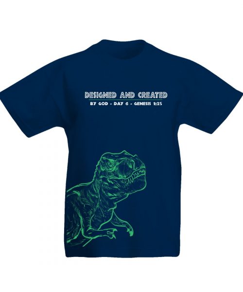 Designed and Created - Dinosaur - Christian Kids T-shirt in Navy by In the Gap Clothing