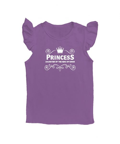 Purple Christian Girls' Vest with frill with crown and words: Princess, daughter of the King of Kings - made by In the Gap Clothing