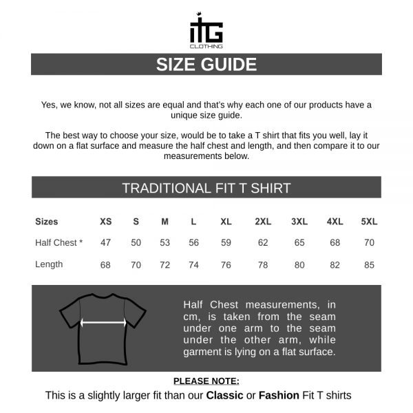 Traditional Fit T shirt for men - Size guide - MS