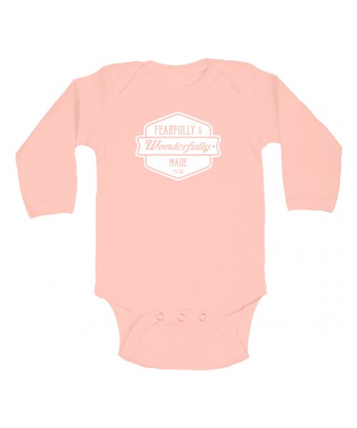 Fearfully and Wonderfully made - Psalm 139 - Christian Baby onesie - Peach LS