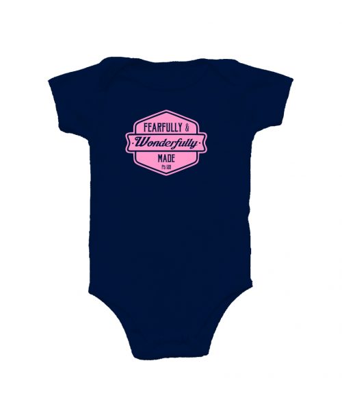 Fearfully and Wonderfully made - Psalm 139 - Christian Baby onesie - Navy and Pink SS