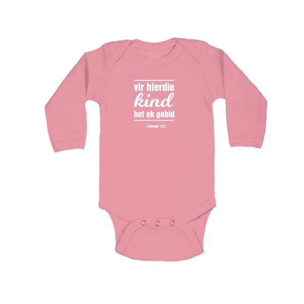 Vir hierdie kind het ek gebid - Christian Baby onesie - rose pink LS