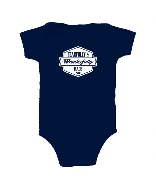 Fearfully and Wonderfully made - Psalm 139 - Christian Baby onesie - Navy SS